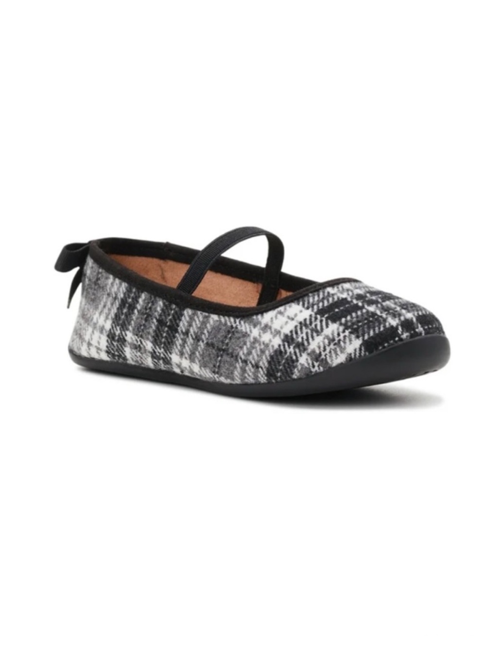 Wonder Nation Black & White Plaid Ballet Flat Dress Shoes with Heel Bow